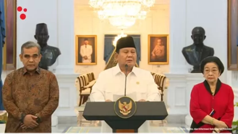 Bersama ketum partai politik, Presiden Prabowo menggelar keterangan pers terkait kondisi bangsa di tengah gelombang demonstrasi.