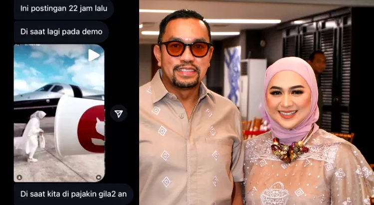 Istri Sahroni, Feby Belinda disorot publik, diduga naik jet pribadi saat aksi demo berlangsung. (X @fans_mrprabs, Instagram @ahmadsahroni88)