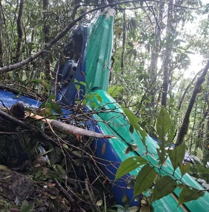 Kerangka helikopter yang jatuh di Pegunungan Mantewe, Tanah Bumbu, Kalsel. (Basarnas)