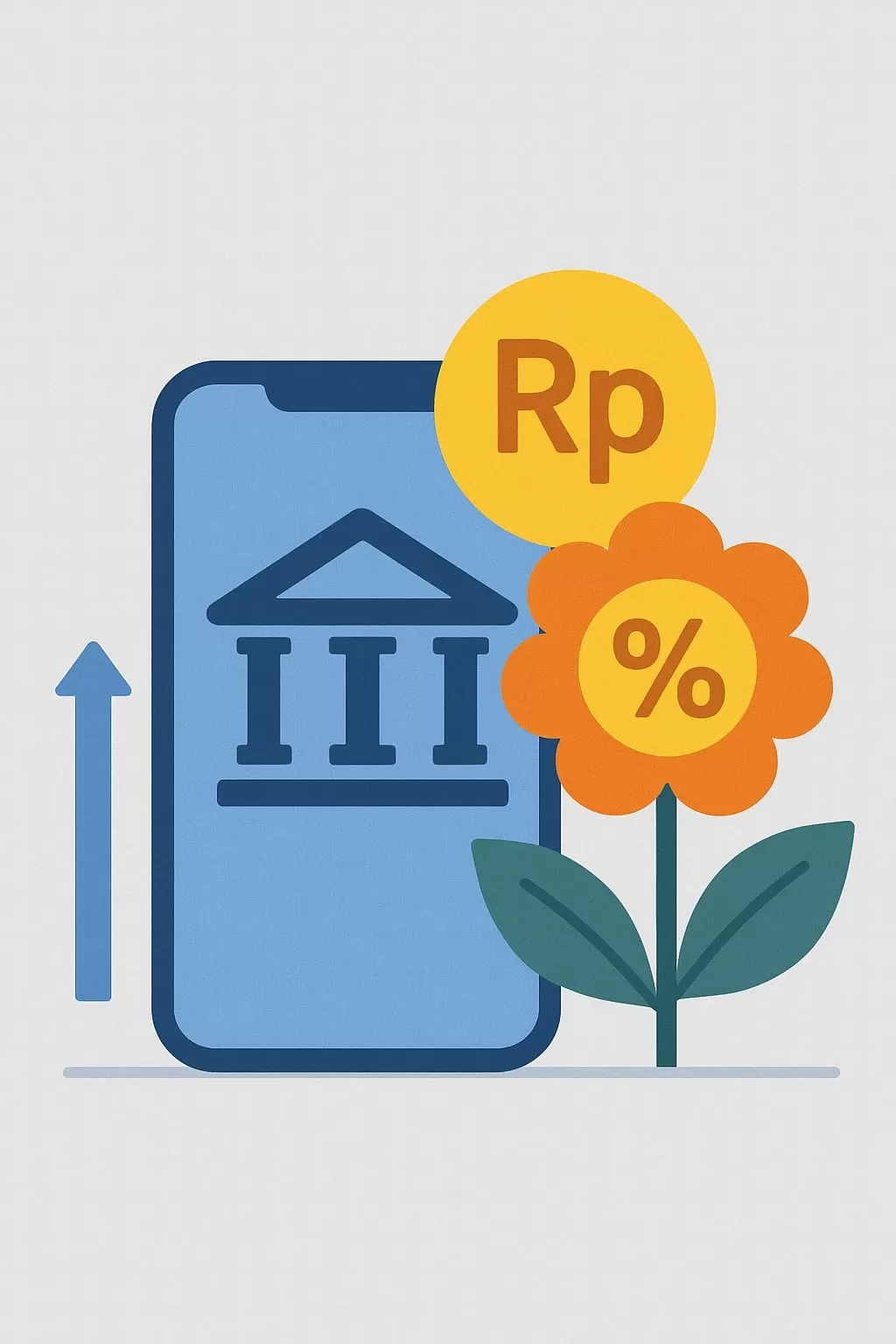 Ilustrasi bank digital dengan bungga tinggi