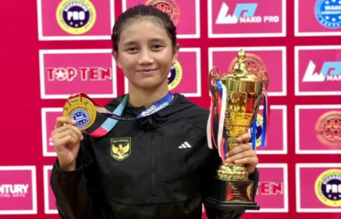 Bripda Aprilia Eka Putri Lumbantungkup raih medali emas Piala Dunia Kickboxing 2025 di Uzbekistan   (Foto: polri.go.id)