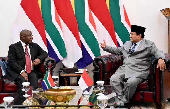 Presiden Afrika Selatan, Matamela Cyril Ramaphosa saat bertemu Presiden Prabowo di Istana Merdeka. Ia memastikan KTT G20 tetap melahirkan deklarasi. (Foto: BPMI Setpres RI/Cahyo)