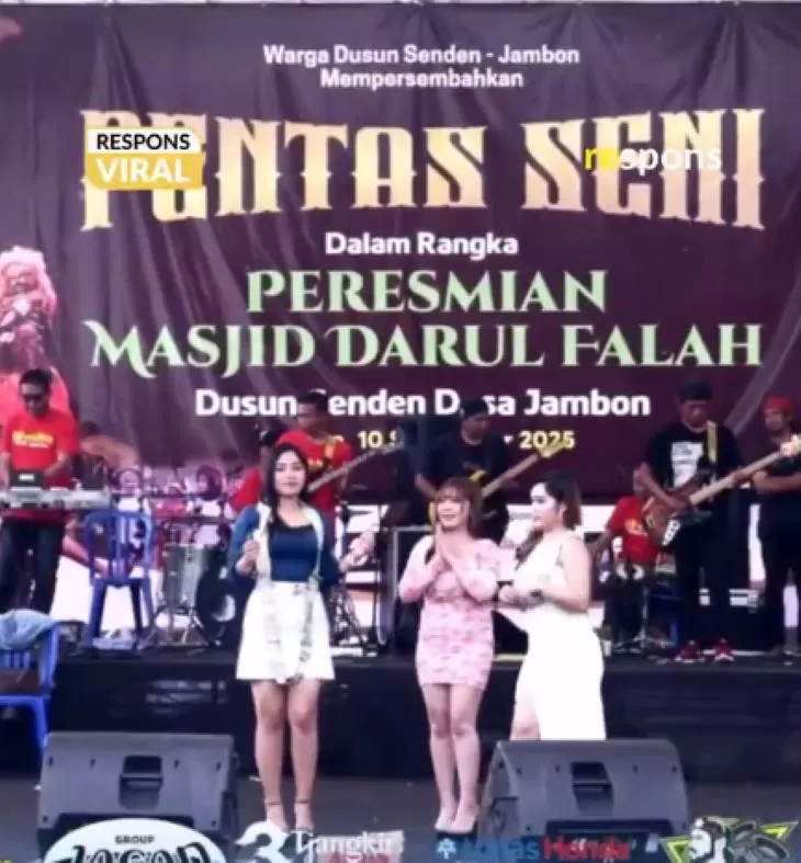 Geger peresmian Masjid Nurul Falah di Temanggung, Jawa Tengah, dengan musik dangdut dan lima biduan seksi. (Foto: X.com @is_pelssy)