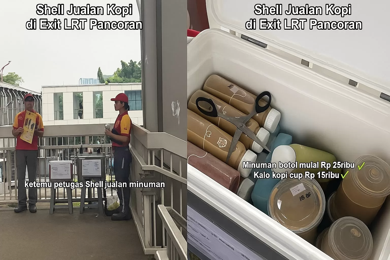 Pegawai Shell berjualan kopi di exit halte dan stasiun LRT (TikTok @dinda.dimanaa)