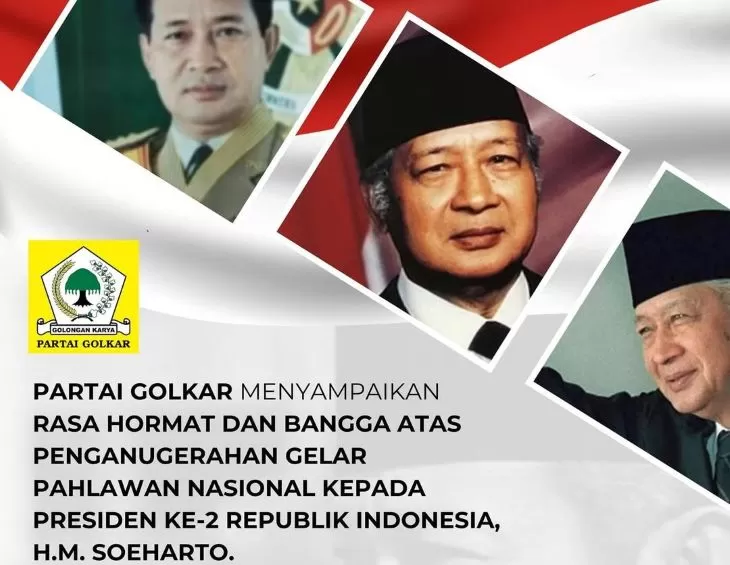Tampak kolase foto Soeharto pada poster yang diunggah Menteri UMKM Maman Abdurrahman di akun Instagram pribadinya dalam peringatan Hari Pahlawan.  (Foto: IG Maman Abdurrahman)