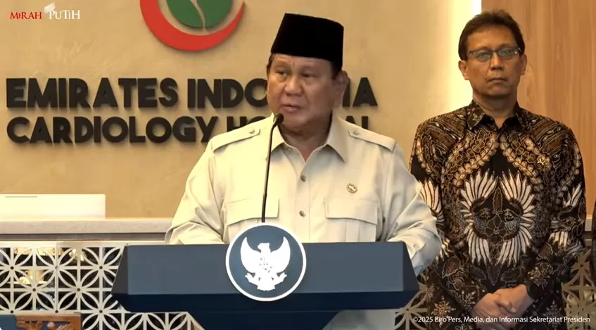 Presiden Prabowo Subianto meresmikan RS Kardiologi Emirates-Indonesia di Solo, Jateng, Rabu 19 November 2025 (Foto: YouTube/Sekretariat Presiden)
