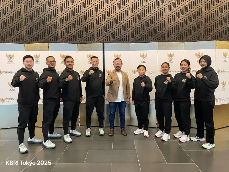 Tim Karate Indonesia saat mengunjungi KBRI Tokyo. Foto: KBRI Indonesia (Foto: KBRI Indonesia)