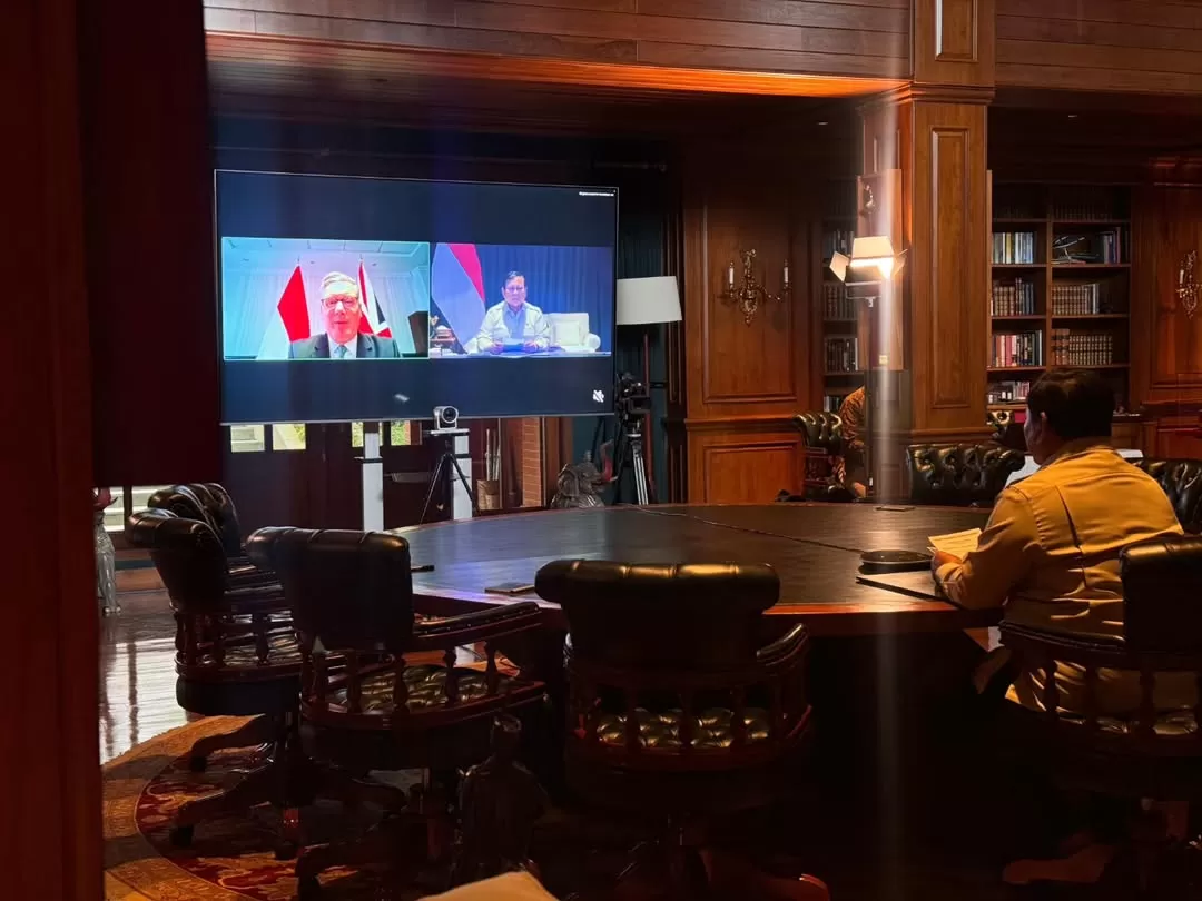 Pertemuan virtual antara Presiden RI Prabowo Subianto dan PM Inggris Keir Starmer. (Instagram Sekretariat Kabinet)