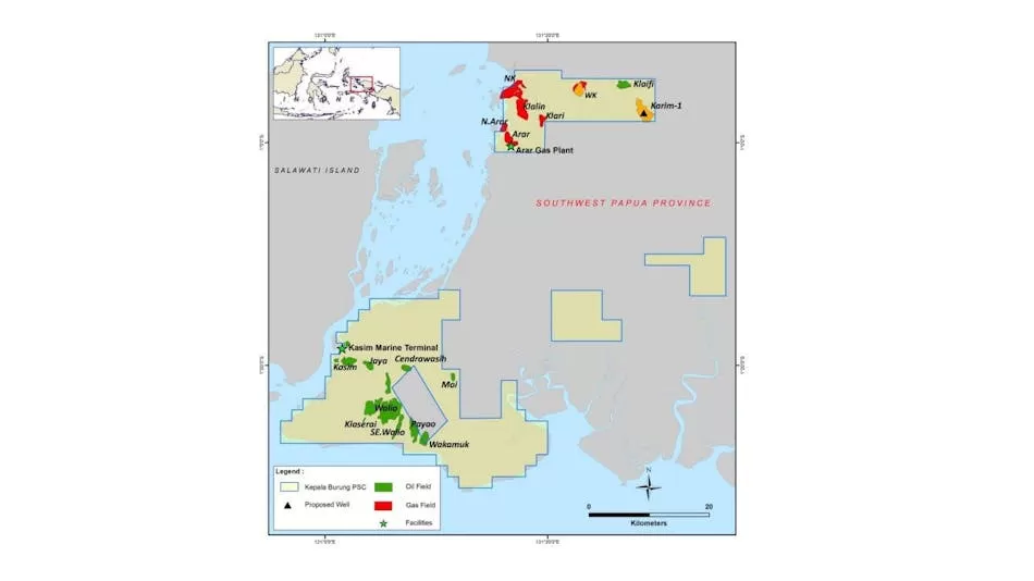 Lokasi sumur pengeboran Karim-1 PSC Kepala Burung Papua Barat Daya. (Istimewa)