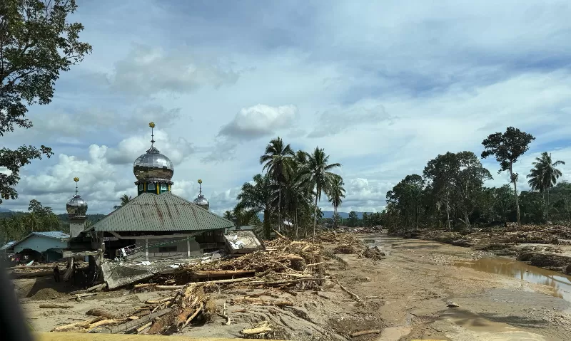 Lumpur hingga kayu sisa-sisa banjir di Desa Hotagodang , Batangtoru, Tapanuli Selatan pada Minggu, (30/11/2025). (KONTEKS.CO.ID/Dok BNPB)