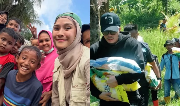 Artis turun ke lokasi Banjir Sumatera. (Instagram @attahlilintar, @zaskiadyamecca)