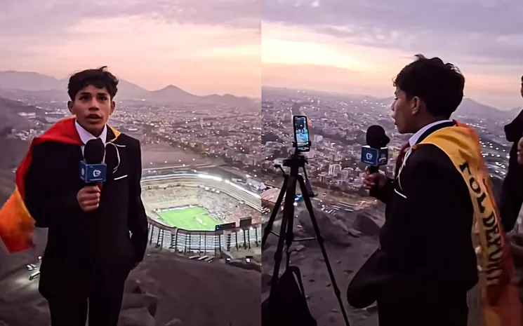 Cliver Huaman Sanchez alias Pol Deportes, remaja 15 tahun dari Peru, yang menaklukkan bukit untuk melaporkan langsung pertandingan Copa Libertadores. (Istimewa)
