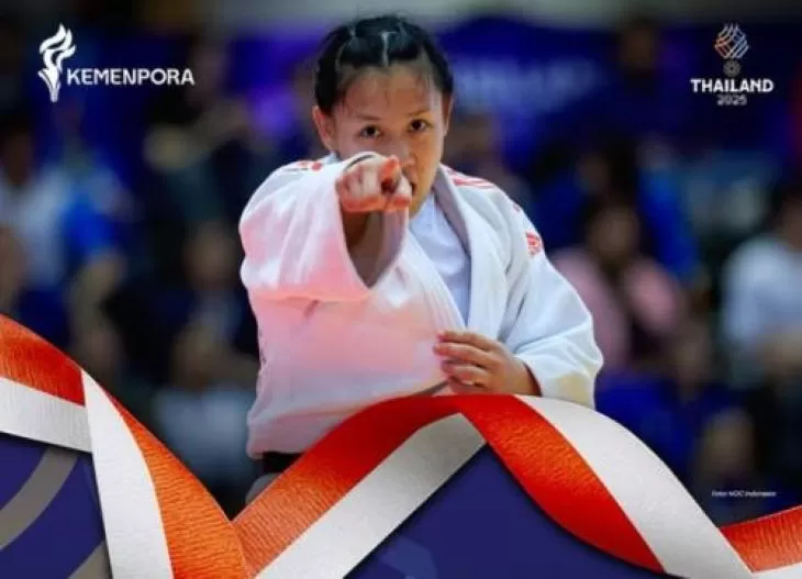Atlet judo Syerina menyumbang medali emas untuk Indonesia di SEA Games 2025. (Foto: Kemenpora)