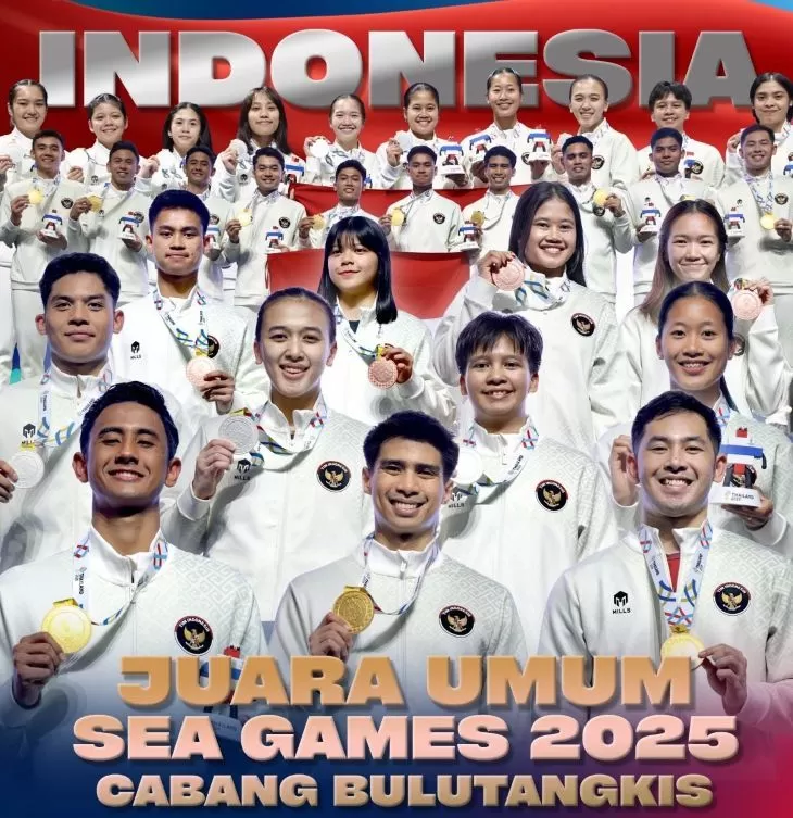 Indonesia berhasil meraih gelar juara umum cabor bulu tangkis di SEA Games 2025. RI membenamkan ambisi Malaysia merebut 4 medali emas. (Foto: PBSI)
