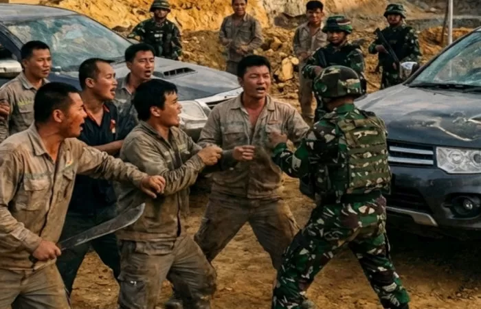 Belasan WNA China serang prajurit TNI di area tambang emas Ketapang, Kalbar (Foto: Ilustrasi AI/Instagram/@kotamempawah)