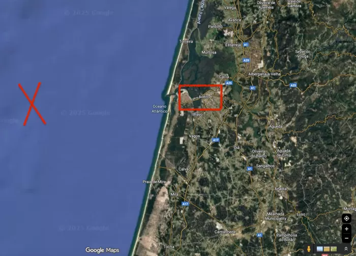 Titik lokasi kira-kira kapal karam yang berisi nelayan asal Indonesia pada Selasa pagi kemarin. (Google Maps)