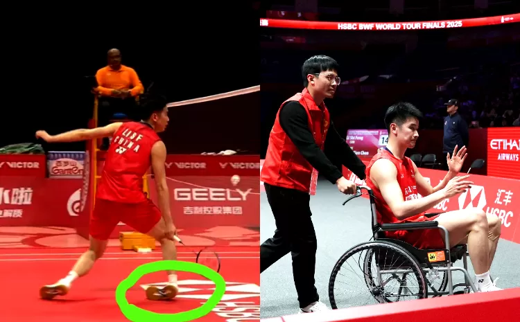 Li Shi Feng cedera saat laga penentuan Grup B BWF&nbsp;World Tour Finals 2025. (X @BWFScore)