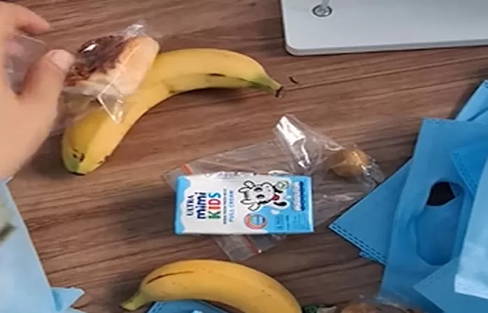 Viral menu MBG berisi pisang, roti abon, susu dan klengkeng sebiji (Foto: TikTok/@tihpuca)
