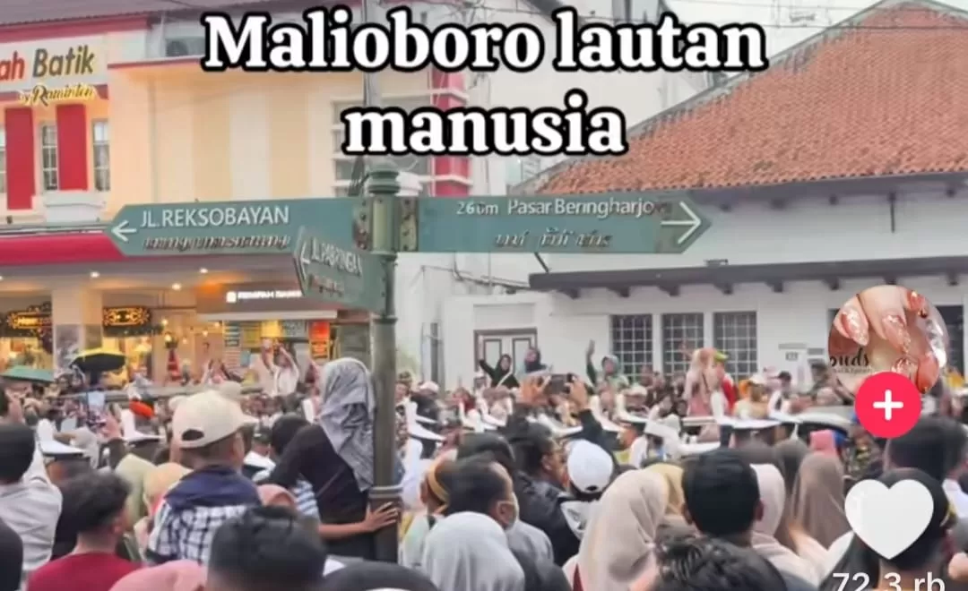 Kawasan Malioboro, Yogyakarta jadi lautan manusia jelang libur Nataru 2025 (Foto: TikTok/@ trissadhea)