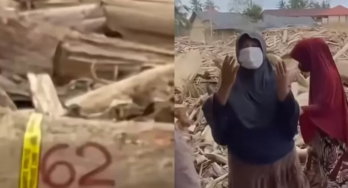 Viral warga Aceh Tamiang geram hanya kayu gelondongan berkualitas yang diangkut (Foto: TikTok/Hot Topics)