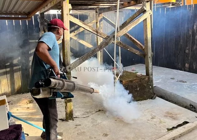 BUNUH NYAMUK DBD: Kegiatan fogging yang dilakukan untuk membunuh nyamuk penyebab DBD.
