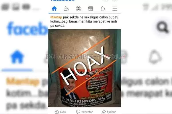 KAMPANYE HITAM: Beras dengan stempel foto Halikinnor yang mencalonkan diri sebagai bupati Kotim beredar. Halikin menegaskan hal tersebut bentuk kampanye hitam yang menyudutkannya.