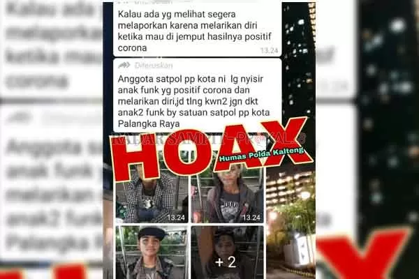 HOAX: Polda Kalteng kembali men stempel informasi palsu tentang anak Punk yang kena Korona dan sempat meresahkan masyarakat, yang diposting pihak tak bertanggungjawab melalui media sosial.(istimewa)