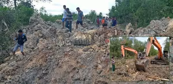 PROTES: Warga menghentikan aktivitas perusahaan  di lahan milik Kelompok  Tani Simpei Pambelum Desa Bukit Raya, Kecamatan Cempaga Hulu, Jumat (10/7).(RADO/RADAR SAMPIT)