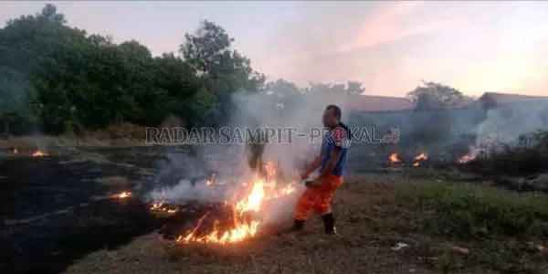 KEBAKARAN LAHAN : Petugas pemadam kebakaran Lamandau saat memadamkan sejumlah titik api di kawasan Nanga Bulik, Lamandau.