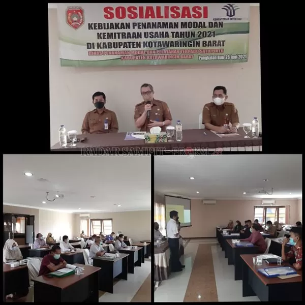 SOSIALISASI: Dinas Penanaman Modal dan Pelayanan Terpadu Satu Pintu (DPMPTSP) Kabupaten Kotawaringin Barat, Kamaludin saat membuka sosialisasi Kebijakan Penanaman Modal dan Kemitraan Usaha.