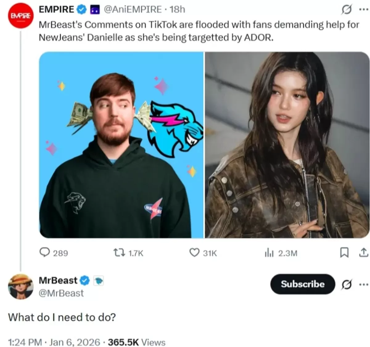 Fans NewJeans banjiri Komentar di Akun YouTube MrBeast (Foto : X)