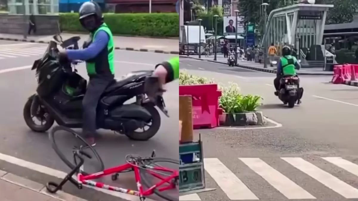 Pesepeda di Jakarta Pusat diduga mendapat intimidasi dari oknum ojol.  (Instagram/voxnetizens)