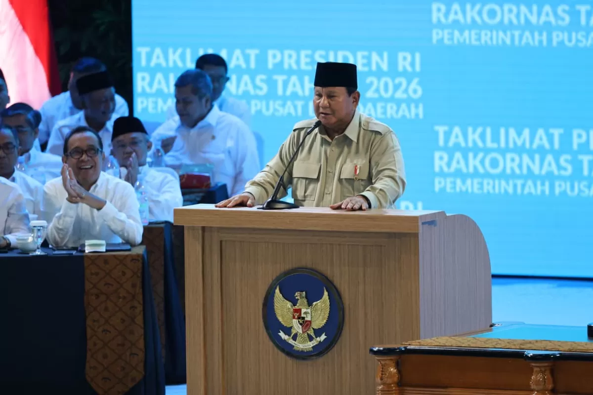 Potret Presiden Prabowo Subianto dalam Acara Rakornas. (Istimewa.)