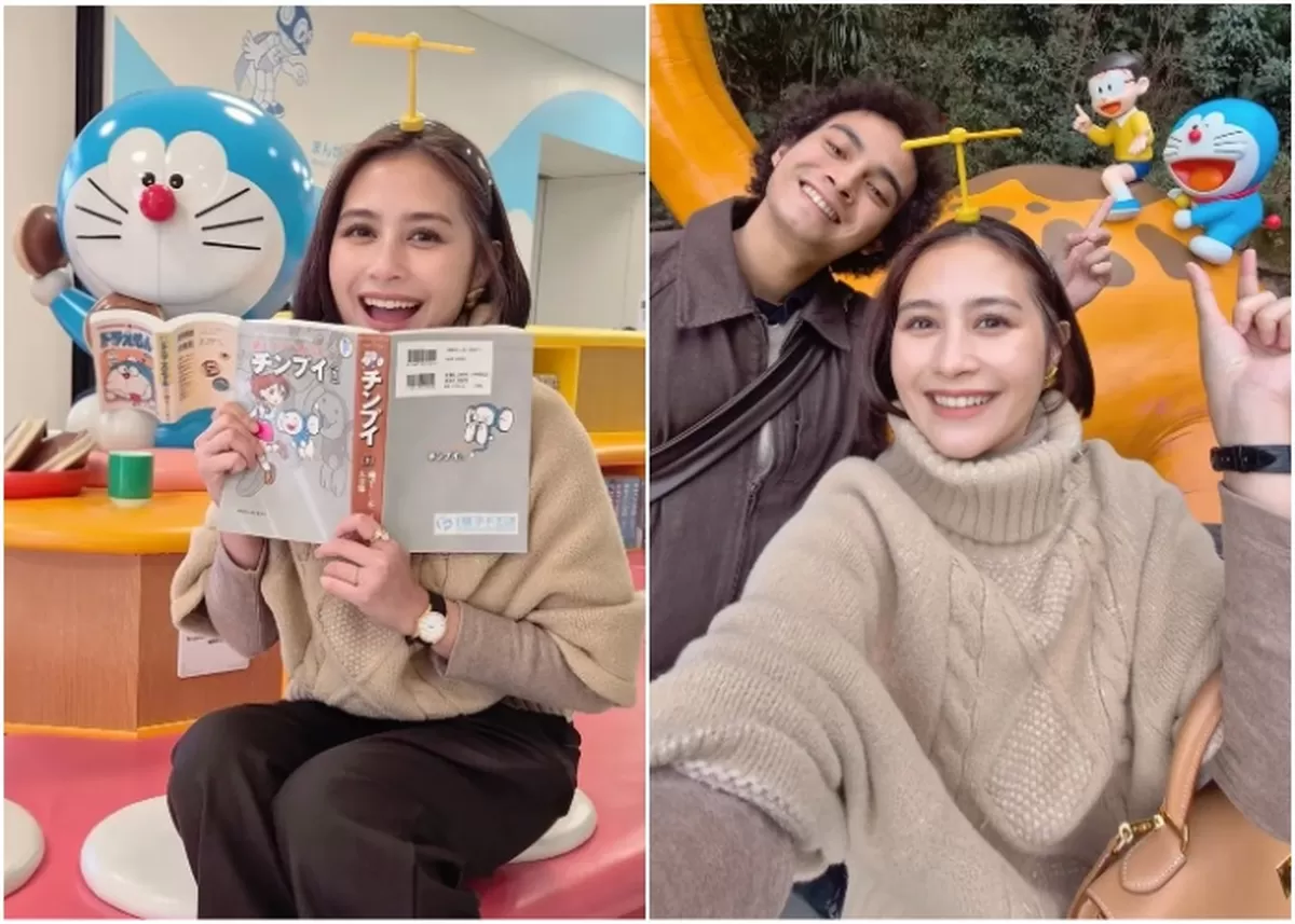 Potret Prilly Latuconsina ketemu Doraemon saat liburan ke Museum Fujiko Fujio bareng Omara Esteghlal ke Jepang  (Instagram/prillylatuconsina96)