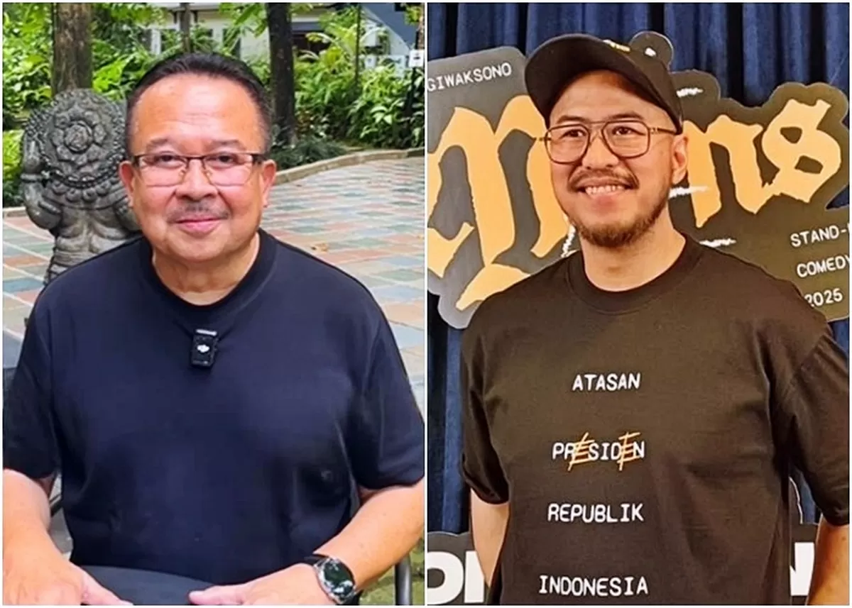 Potret Rhenald Kasali memuji gaya humor pandji Pragiwaksono di panggung 'Mens Rea', menyayangkan jika kritik dalam materi stand up comedy berlanjut ke ranah hukum (Instagram/rhenald.kasali)