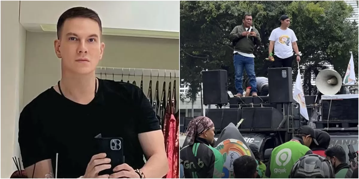 Bertrand Antolin soroti aksi demo ojol di depan Kedubes AS yang menuntut pembasan Nicolas Maduro dan kedaulatan Venezuela (kolase Instagram/bertrand1407/fakta.jakarta)