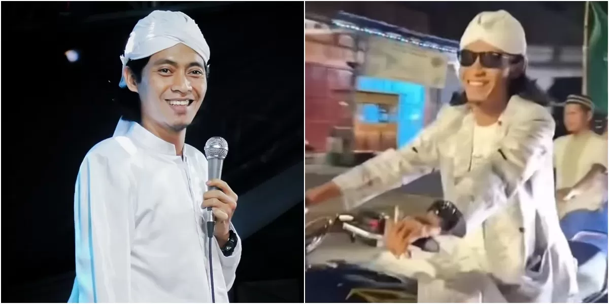 Potret Gus Huda yang menuai kontroversi gegara konvoi naik motor tanpa helm dan ketahuan merokok saat berkendara yang dianggap melanggar hukum (Instagram/gushuda_sandal/faktaindo)