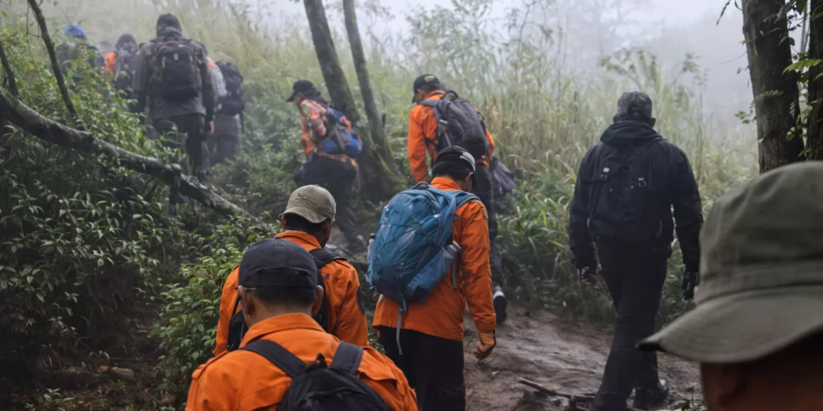 Tim SAR gabungan menyusuri jalur dan semak Bukit Mongkrang. (X/Jateng_Twit)