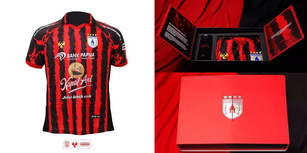 Persipura merilis jersey Authentic terbaru yang disebut sebagai upgrade resmi dari Player Issue, lengkap dengan box eksklusif dan tumbler. (X/JerseyLigina)