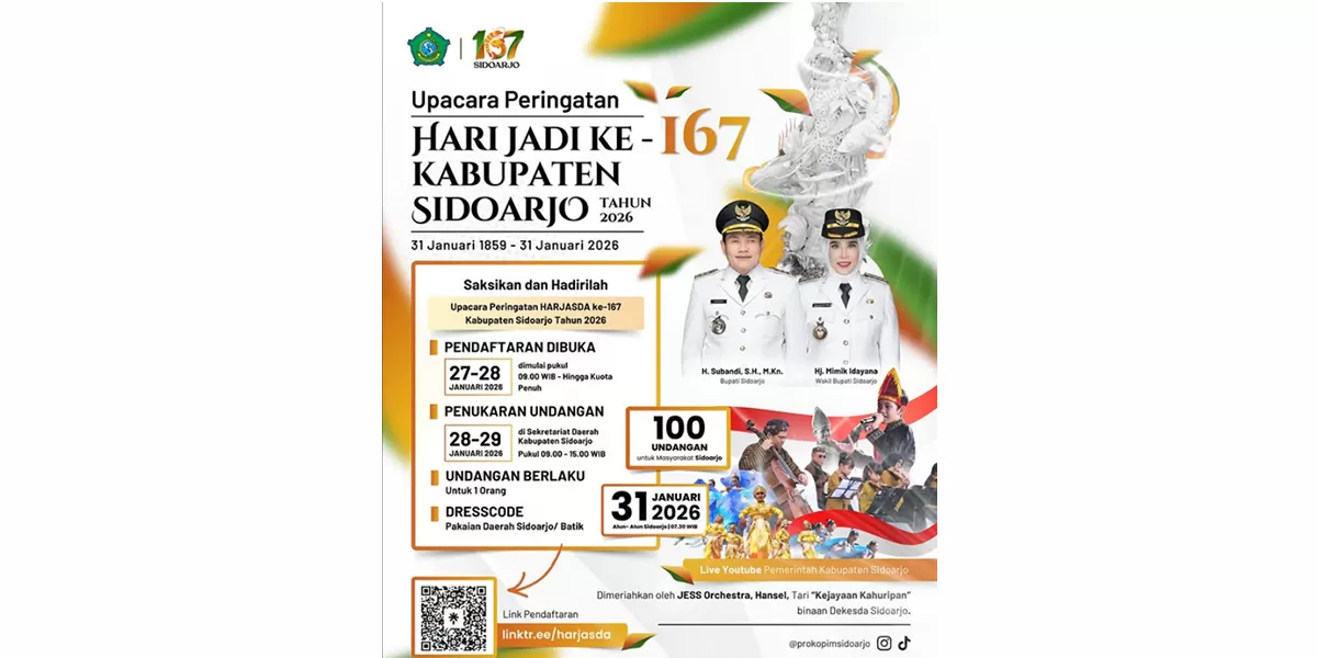 Poster Hari Jadi ke-167 Kabupaten Sidoarjo. (Instagram/prokopimsidoarjo)