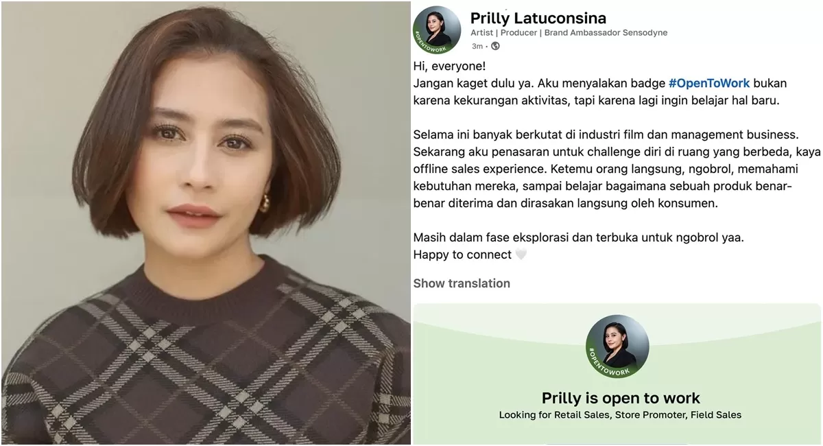 Heboh Prilly dituding cuma gimmick marketing usai pasang status open to work Linkedin sebagai BA produk pasta gigi Sensodyne (Instagram/prillylatuconsina96)