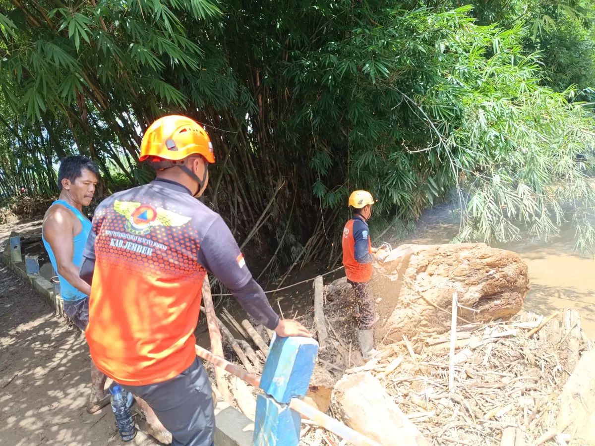 Tim BPBD Jember saat melakukan pencairan korban. (Dok BPBD Jember.)