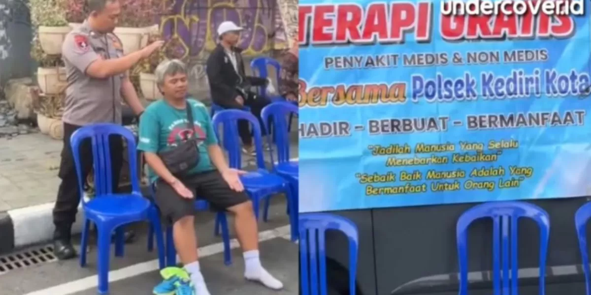 Terapi unik yang diklaim berasal dari energi alam oleh anggota polisi di Kediri, Jawa Timur. (Instagram.com/@undercover.id)