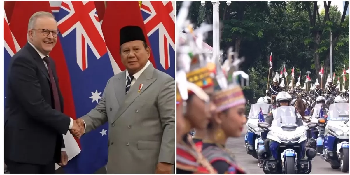 Potret kebersamaan PM Australia Anthony Albanese yang disambut meriah oleh Presiden Prabowo di Istana Negara Jakarta saat kunjungan ke Indonesia (Instagram/albomp)