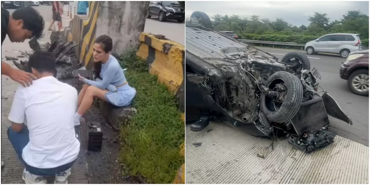 Potret Diva Siregar yang berhasil dievakuasi pasca terjadi kecelakaan di Tol Jagorawi, kondisi mobil hancur ramai jadi sorotan  (Kolase instagram berita_gosip/divasidivasiregar__ )