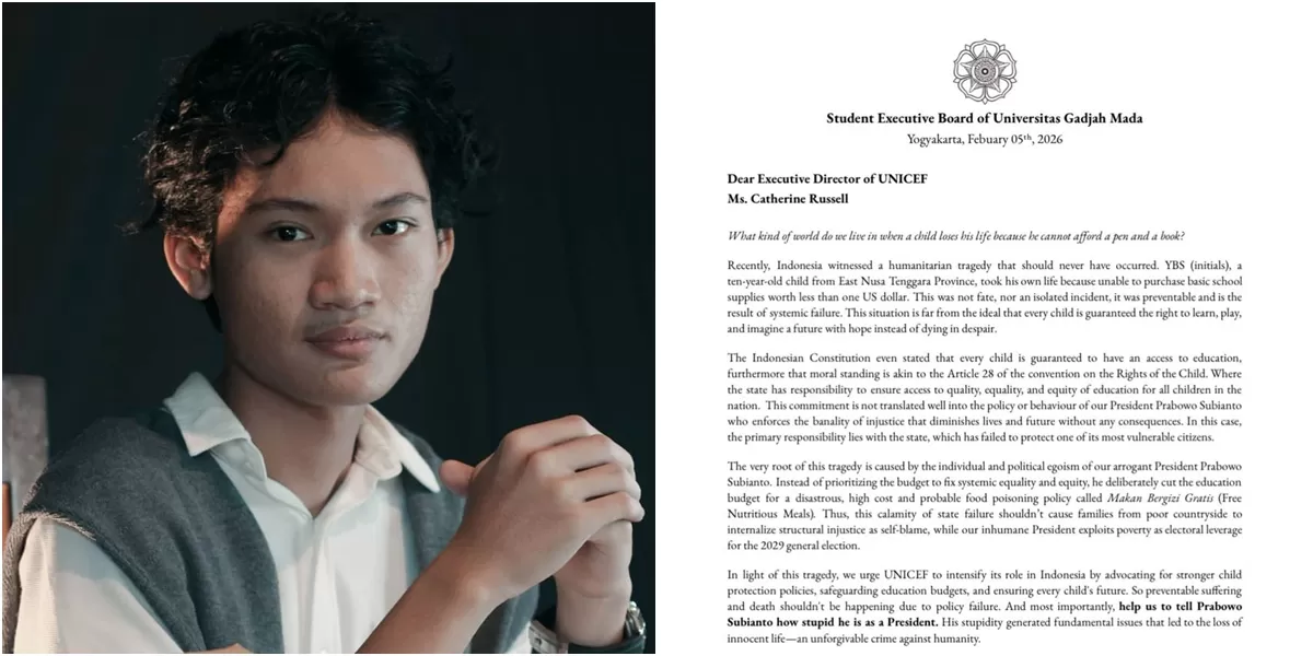 Potret Ketua BEM UGM yang diteror hingga mengaku dapat ancaman penculikan usai kritik pemerintah saat suarakan tragedi bocah SD di NTT dalam surat yang dikirimkannya ke UNICEF (Instagram/tiyoardianto_)