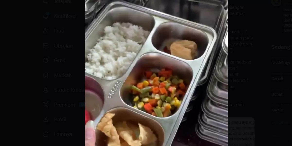 Potret distribusi makanan yang jadi sorotan, warganet mempertanyakan kesesuaian menu dengan realisasi di lapangan. (X/menuembegejelek)