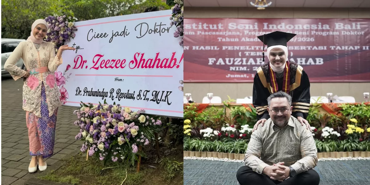 Potret Zee Zee Shahab didampingi sang suami, Prabu Revolusi, yang telah berhasil meraih gelar Doktor setelah menyelesaikan kuliah S3. (Instagram/praburevolusi)