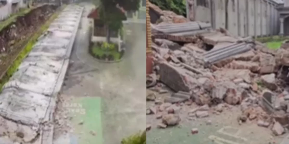Menyoroti insiden viral dinding pembatas rumah warga dan SMPN 182 Jakarta yang dilaporkan ambruk.  (Instagram.com/@jakarta.terkini)