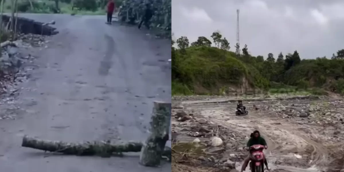 Lubang raksasa di Aceh Tengah makin melebar hingga ke jalan alternatif.  (Instagram/keber_gayo)